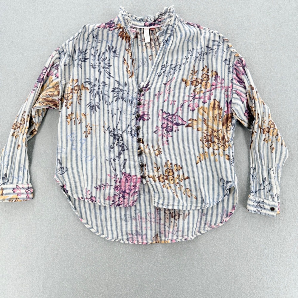 Anthropologie Pilcro Cotton Lightweight Striped Floral Long Sleeve Blouse M